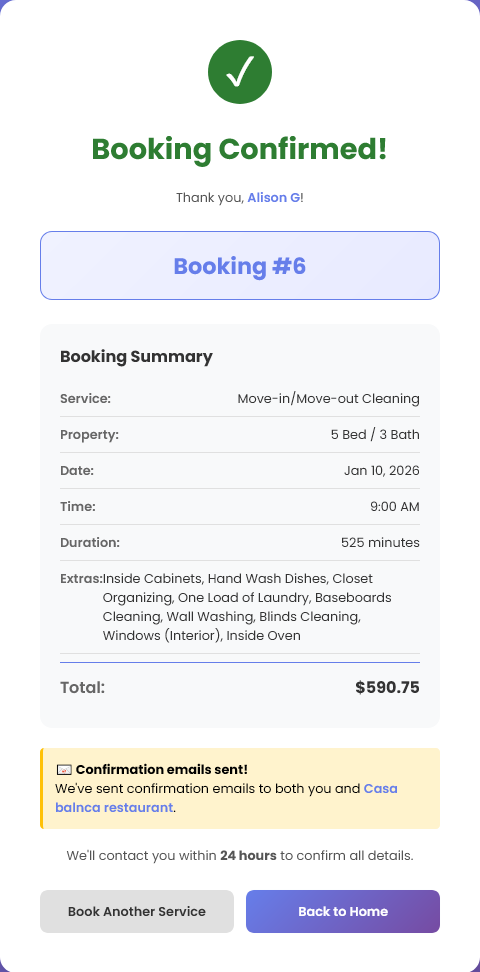 Cleaning service booking form